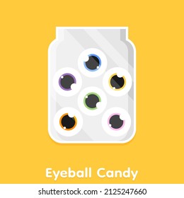 Cute Halloween candy in eyeball shape in jar, Vector, Illustration.