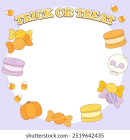 quadro de doces de halloween bonito para truque ou tratar e noite de halloween, ilustração vetorial