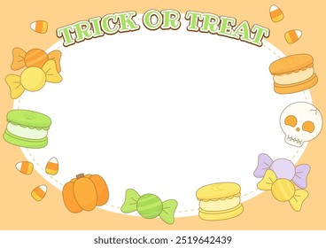 cute halloween candy frame for trick or treat and halloween night, vector illustration