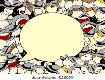Cute Halloween card with a crowd of witches and speech bubble window for your text