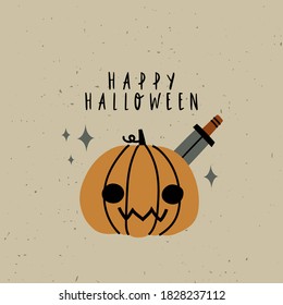 Cute Halloween card or poster design with funny pumpkin. Halloween greeting card or nursery room poster design for kids. Vector illustration