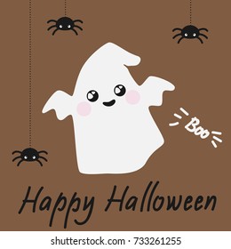 Cute Halloween card with spiders and ghost
