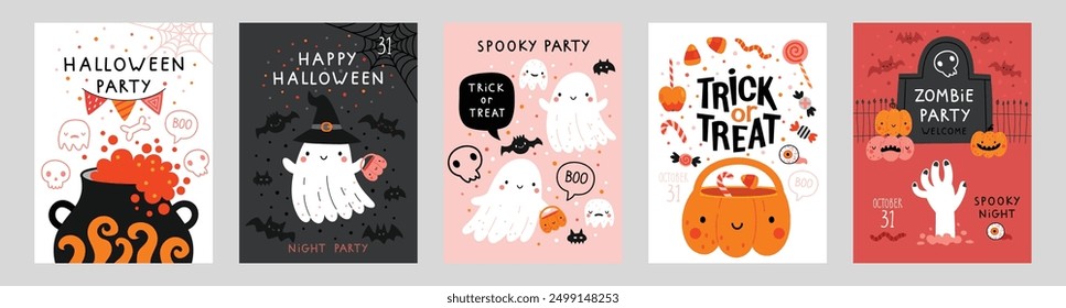 Cute Halloween cards. Vector illustration.