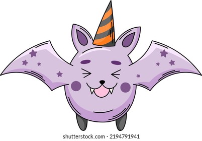 Cute halloween cartoon bat vector clipart. Kawaii halloween character illustration