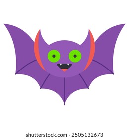 Cute Halloween cartoon bat vector icon isolated on a white background.