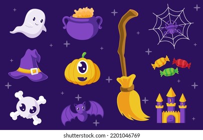 cute halloween cartoon character set in flat style illustration design