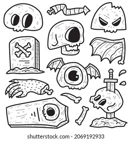cute halloween cartoon doodle illustration design for coloring, backgrounds, stickers, logos, symbol, icons and more