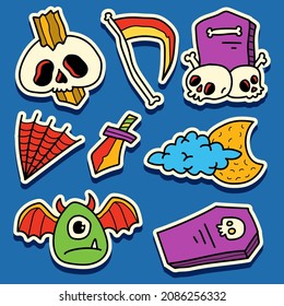 cute halloween cartoon doodle illustration design for coloring, backgrounds, stickers, logos, symbol, icons and more