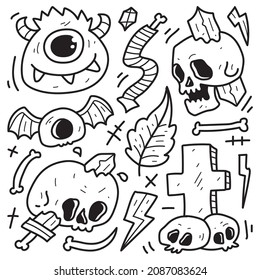 cute halloween cartoon doodle illustration design for coloring, backgrounds, stickers, logos, symbol, icons and more