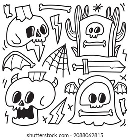 cute halloween cartoon doodle illustration design for coloring, backgrounds, stickers, logos, symbol, icons and more