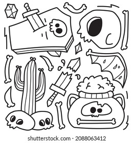 cute halloween cartoon doodle illustration design for coloring, backgrounds, stickers, logos, symbol, icons and more