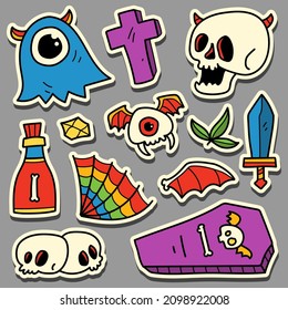 cute halloween cartoon doodle illustration design for coloring, backgrounds, stickers, logos, symbol, icons and more