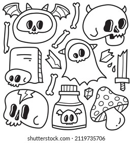 cute halloween cartoon doodle illustration design for coloring, backgrounds, stickers, logos, symbol, icons and more