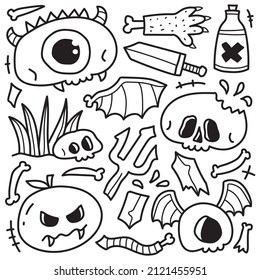 cute halloween cartoon doodle illustration design for coloring, backgrounds, stickers, logos, symbol, icons and more