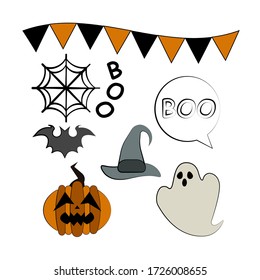 Cute halloween cartoon elements. Vector illustration.