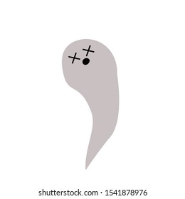 Cute Halloween cartoon ghost. Flat vector icon. Kawaii style ghost
