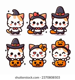 cute halloween cat cartoon collection