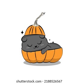 Cute halloween cat in cartoon style. Vector stock illustration.