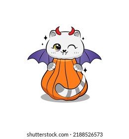 Cute halloween cat in cartoon style. Vector stock illustration.