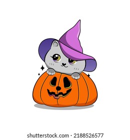 Cute Halloween Cat Cartoon Style Vector Stock Vector (Royalty Free ...