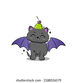 Cute halloween cat in cartoon style. Vector stock illustration.