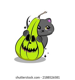 Cute Halloween Cat Cartoon Style Vector Stock Vector (Royalty Free ...