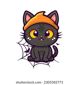 Cute halloween cat in cartoon style. Vector illustration.