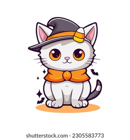 Cute halloween cat in cartoon style. Vector illustration.
