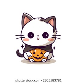 Cute halloween cat in cartoon style. Vector illustration.