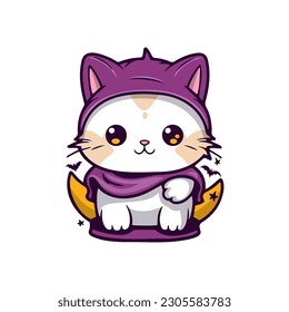 Cute halloween cat in cartoon style. Vector illustration.