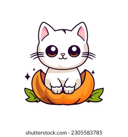 Cute halloween cat in cartoon style. Vector illustration.