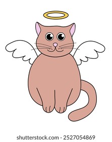 Cute Halloween Cat in costume Angel. Holiday character. Vector Flat Illustration.