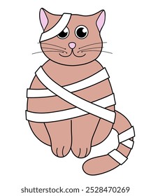 Lindo gato de Halloween en traje de momia. Caricatura de Festiva. Vector Ilustración plana.