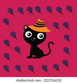 Diseño de gatitos de halloween hechos en una plaza con algunos caramelos 
