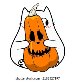 Cute halloween cat in doodle style. Vector illustration.