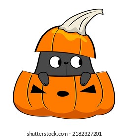 Cute halloween cat in doodle style. Vector illustration.