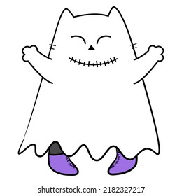 Cute halloween cat in doodle style. Vector illustration.