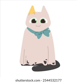 Cute Halloween Cat ghost. Holidays cartoon character