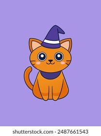 Cute Halloween Cat with Hat Vector Art and Clipart - Icon Sticker Illustration