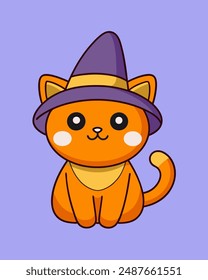 Cute Halloween Cat with Hat Vector Art and Clipart - Icon Sticker Illustration