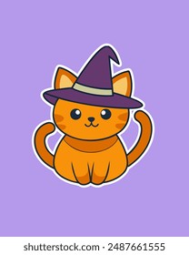 Cute Halloween Cat with Hat Vector Art and Clipart - Icon Sticker Illustration