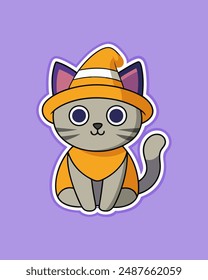 Cute Halloween Cat with Hat Vector Art and Clipart - Icon Sticker Illustration