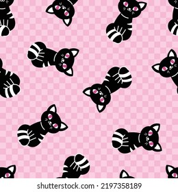 Cute Halloween cat and pink texture background pattern