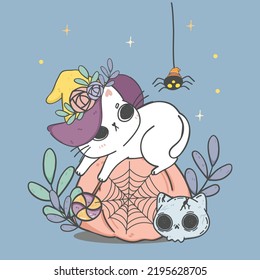 cute Halloween cat in this whimsical hand-drawn cartoon illustration. Perfect for spooky holiday designs, this vector art captures the essence of Halloween with a touch of playfulness