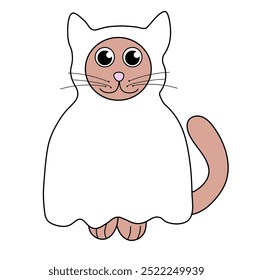 Cute Halloween Cats in costume Ghost. Holiday funny character. Vector Flat Illustration.