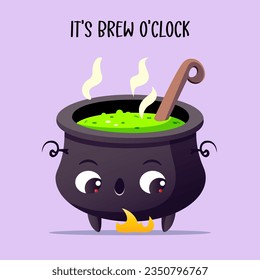 Cute halloween cauldron, flat design. Vector illustration.