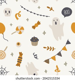 Cute halloween celebration party pattern. Seamless texture for textile, fabric, apparel, wrapping, paper, stationery.