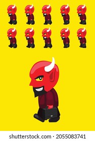 Cute Halloween Character Animation Devil Busniessman Walking Side View Cartoon Vector