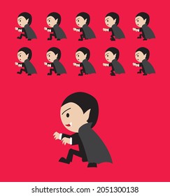 Cute Halloween Character Animation Dracula Walking Side View Cartoon Vector