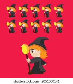 Cute Halloween Character Animation Witch Walking Side View Cartoon Vector
